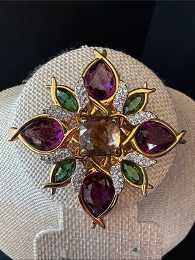 VTG Rare SWAROVSKI Signed Maltese Cross Star Brooch Pin 1990s Gold Plated